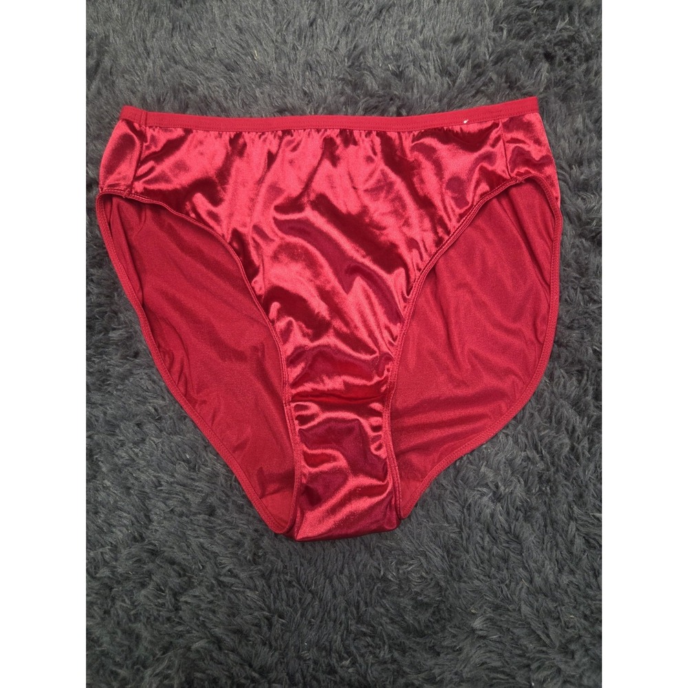 Vintage Delicates Nylon Bikini Hi Cut Panties Size 7 Shiny Wet Look Red